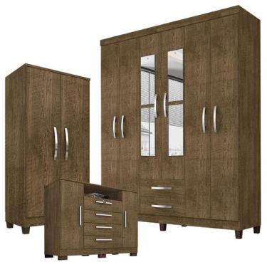 Imagem de Guarda Roupa Casal Modena com Espelho 6 Portas Cômoda Madri e Armário 