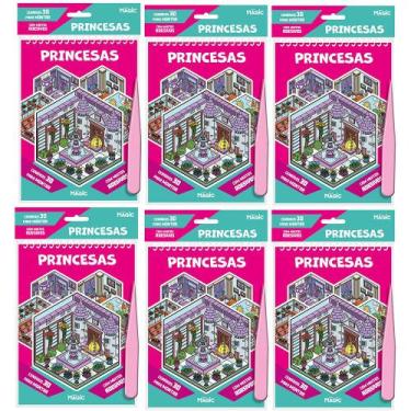 Imagem de Kit Atacado 6 Livros Princesas Adesivos 3D Cenários Para Montar Infant