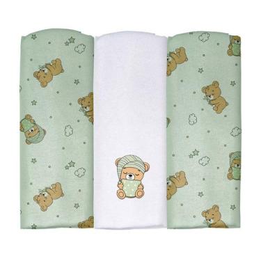 Imagem de Cueiro Flanelado Estampado com Puff 60 cm x 80 cm Pixuxu, Urso Soninho
