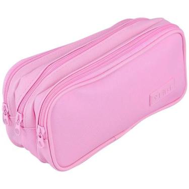 Imagem de Estojo escolar 3 divisórias tom pastel - First Brasil, ROSA
