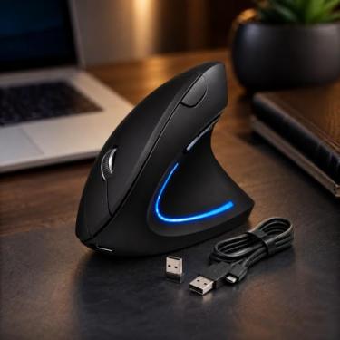 Imagem de Mouse Vertical Ergonômico Sem Fio Recarregável RGB DPI Ajustável USB 2.4G