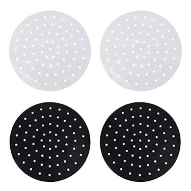 Imagem de 4 Pcs Fritadeira De Ar Rodada Fritadeira Ar Forros Fritadeira Ar Forros Rodada Forro De Forno Não- Pano De Alta Temperatura De Antiaderente Almofada Fumegante Branco