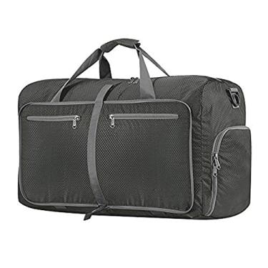 Imagem de JXGSGOGO Bolsa esportiva dobrável grande 80L com compartimento de sapatos, bolsa de viagem leve e embalável repelente à água para acampamento Gym Weekender Bag, Cinza