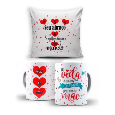 Imagem de Lear Caneca + Almofada Presente Para Mães 3 - Cerâmica Branca 325ML Kit