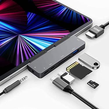 Imagem de Adaptador USB C HUB para iPad Pro 2021 2020 2018,iPad Air 4,iPad Mini 6,7in1 USB-C Adaptador com 4K HDMI,Conector de áudio de 3.5mm,USB3.0,Leitor de cartão SD/TF,PD 60W,transferência de dados usb-c