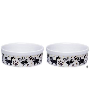 Imagem de Kit Comedouro e Bebedouro de Porcelana 600ml Patinhas Gato