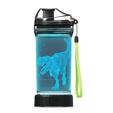 Imagem de Lightzz Garrafa de água infantil com luz LED de dinossauro brilhante 3D – 396 g Tritan livre de BPA – Copo de viagem ideal criativo presente de dinossauro para escola, meninos, crianças, férias,