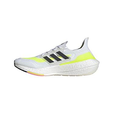 Imagem de adidas Tênis de corrida masculino Ultraboost-21, Branco/preto/amarelo solar, 5.5