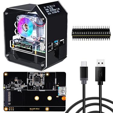 Imagem de GeeekPi Kit NAS Mini Torre para Raspberry Pi 4, Pi 4 Ice Tower Cooler com ventilador PWM RGB, placa de expansão SSD M.2 SATA, placa de expansão GPIO 1 a 2, fonte de alimentação QC3.0 de 18 W para