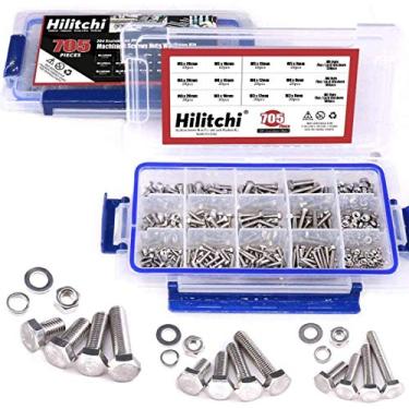 Imagem de Hilitchi 705 peças M3 M4 M5 Hex Hexagon cabeça tampa parafusos máquina porcas plano e travamento arruelas kit de sortimento, 304 aço inoxidável, 8 a 20 mm de comprimento, linha completa