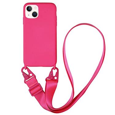Imagem de CQUUKOI Compatível com iPhone 11 Pro, capa de telefone a tiracolo com cordão, linda capa de silicone macio com alça de ombro ajustável, protetor à prova de impacto, compatível com mulheres e meninas, vermelho rosa