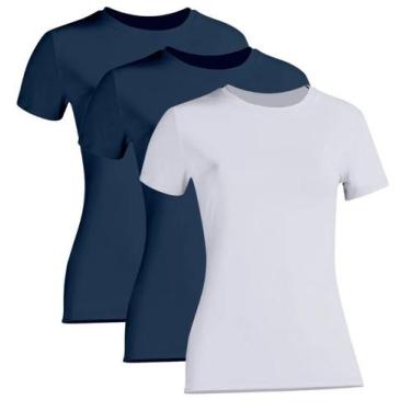 Imagem de Kit 3 Camiseta Proteção Solar Feminina Manga Curta Uv50+ 2 Marinho 1 B