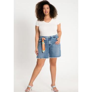Imagem de Bermuda Jeans Plus Size Cintura Média E Barra Desfiada - Lunender