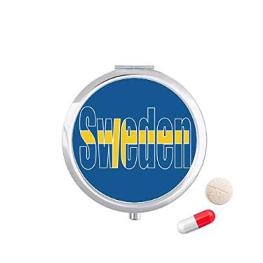 Imagem de Caixa de comprimidos com nome da bandeira da Suécia com compartimento para armazenamento de medicamentos