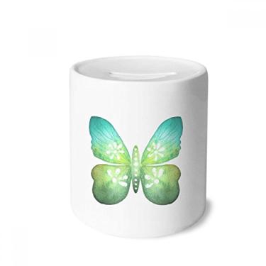 Imagem de DIYthinker Borboleta de folha verde com estampa floral caixa de dinheiro caixa de cerâmica porta-moedas presente de cofrinho