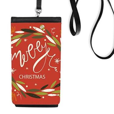 Imagem de Carteira de celular com ilustração de folha de guirlanda colorida de Natal para pendurar bolsa móvel bolso preto