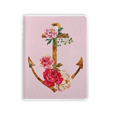 Imagem de Caderno de flores em aquarela com âncora rosa e capa de goma