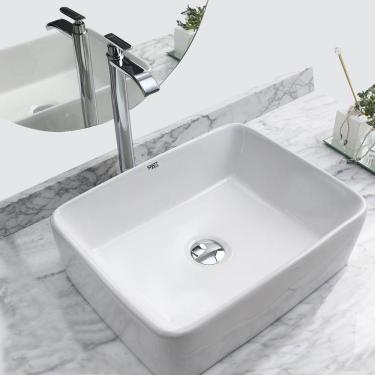 Imagem de Kit Cuba Pia Louça Cerâmica Banheiro C/ Torneira e Válv S13