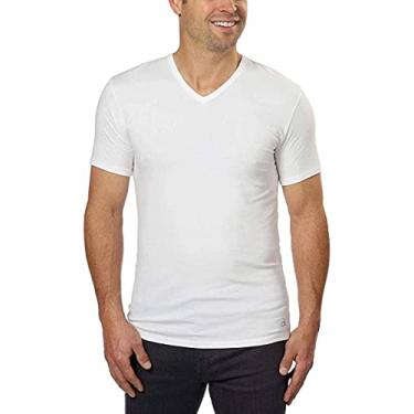 Imagem de Calvin Klein Camiseta masculina de algod o com stretch gola V, ajuste cl ssico, (pacote com 3) (branca ou preta), Branco, X-Large