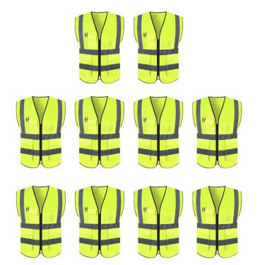 Imagem de Colete Sinalizador Faixa Refletivo Kit 10 Unidades Trabalho EPI Blusao Fluorescente Obra Segurança