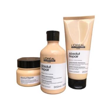Imagem de Kit Loreal Absolut Repair Gold Quinoa Shampoo 300ml Cond.200ml Mascara