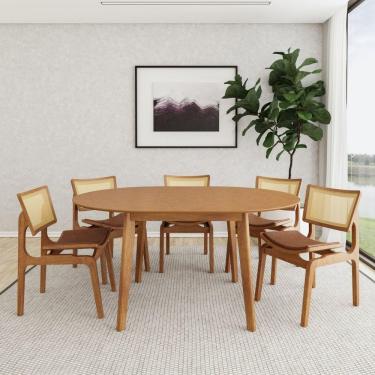 Imagem de Conjunto de Mesa Extensível Redonda Tarsila Yescasa com 6 Cadeiras Verônica Champagne