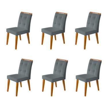 Imagem de Kit 6 Cadeiras Jantar Luxo Agatá Estofadas Veludo Cinza Com Alça Madei
