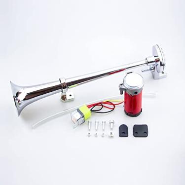 Imagem de Buzina de ar super alta 12V / 24V 17" 150DB buzina de ar com compressor, buzina de carro, buzina de caminhão, trem marítimo, motocicleta, kit de buzinas de trem de motocicleta (Cor: Com motor vermelho, Tamanho: 12V)