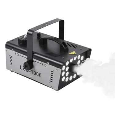 Imagem de Daconovo Máquina de fumaça externa 18 luzes LED 13 cores 1000W 5000CFM Máquina de fumaça para Halloween, feriado, casamento, DJ, palco de festa com 1 receptor com fio e 2 controles remotos sem fio 1L