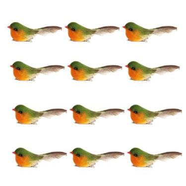 Imagem de Kamonda 12 peças de pássaros artificiais com clipes para árvore de Natal jardim gramado decoração simulação penas pássaro estatueta festival de férias