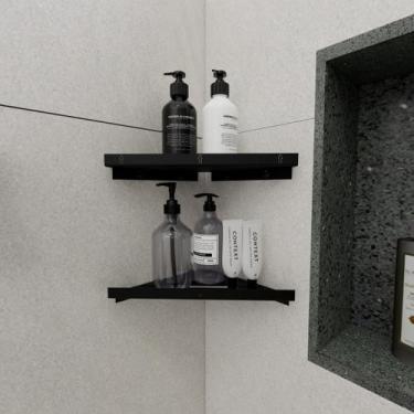 Imagem de Porta Shampoo Sabonete Suporte Canto Parede Banheiro Preto - Belo Lar