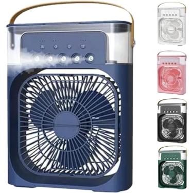 Imagem de Ventilador Portátil 3 Em 1 Mini Ar Condicionado Umidificador E Climatizador Com LED Tanque De Água De 600ml 3 Velocidades De Vento E Pulverizador de 5 Furos 4 Cores Disponíveis