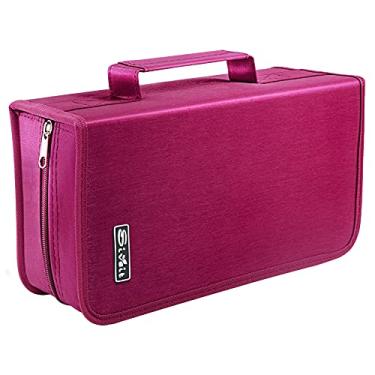 Imagem de Siveit Capa de DVD, capa de CD/DVD com capacidade para 128 unidades, suporte para fichário para carro, casa, escritório e viagens (fichário branco, rosa)