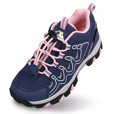 Imagem de UOVO Tênis infantil para meninos e meninas para caminhada ao ar livre tênis à prova d'água antiderrapante fashion tênis (crianças pequenas/grandes, Azul, rosa, 2 Little Kid
