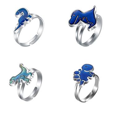 Imagem de Fuqimanman2020 Conjunto de 2 anéis de dinossauro de humor que muda de cor, emoção, sensação de temperatura, anel de dedo ajustável para mulheres, meninos, joias divertidas de animais, Metal não