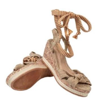 Imagem de Sandália Anabela Mia Salto Plataforma Juta Amarração Corda Confortável Tendência 2023-Feminino