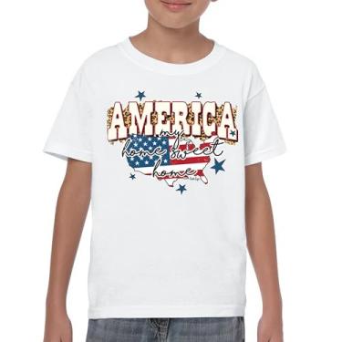 Imagem de Camiseta juvenil America My Home Sweet Home 4th of July Stars and Stripes Pride American Dream Patriotic USA Flag Kids, Branco, G