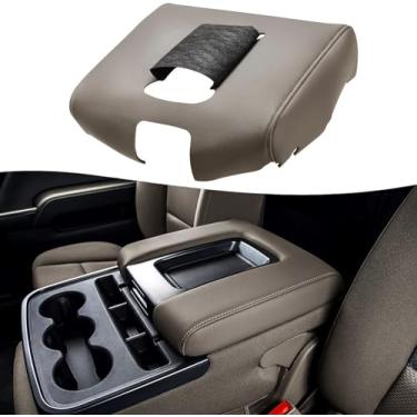 Imagem de KBH Substituição da capa do apoio de braço do console central para Chevy Silverado & GMC Sierra 1500 2500 3500 2014-2018, estofamento de couro de vinil, assento de salto de banco dividido (Cocoa Dune
