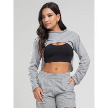 Imagem de Casaco Super Cropped Manga Longa Feminina Moda Casual-Feminino