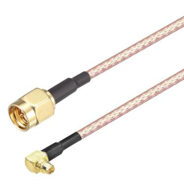 Imagem de Oiyagai 2 peças RG316 cabo jumper SMA macho com pino para MMCX macho ângulo direito com conexão de linha RF cabo coaxial cabo extensor de antena, 15cm/5.9"