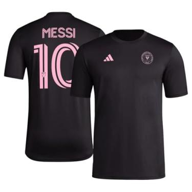 Imagem de adidas Camiseta feminina Lionel Messi Inter Miami CF #10 Tamanho Pré-jogo Nome e Número Desempenho (Preto, Médio), Preto, M