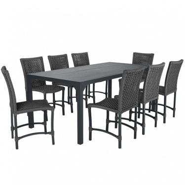 Imagem de Conjunto 8 Cadeiras Cannes Corda Náutica e Mesa Retangular Ripada 2,00m em Alumínio para Edícula, Jardim, Área, Varanda, Cozinha - Pintura Preta