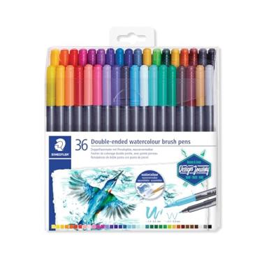 Imagem de STAEDTLER Caneta Pincel - 36 Cores - 3001 TB36 - Caneta Ponta Dupla - Ponta Pincel Flexível Com Traço Entre 1.0-6.0mm e Ponta Fina Com Traço Entre 0.5-0.8mm, Para Efeitos Aquarela