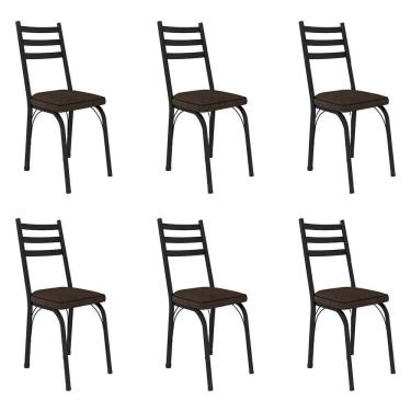 Imagem de Kit 6 Cadeiras De Cozinha Luisiana Estampado Imbuia Pés De Ferro Preto