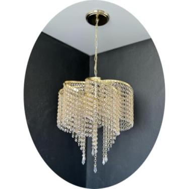 Imagem de Lustre luminária cristal acrílico pendente dourado moderno sala quarto