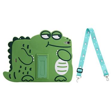 Imagem de Capa de crocodilo fofo 3D para iPad Mini 6 21.1 cm 2021 com alça, desenho kawaii, crocodilo verde, capa de silicone macio com suporte para crianças, adolescentes, meninos e mulheres (iPad Mini 6 21.1