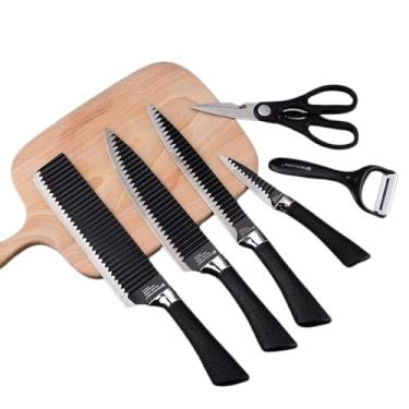 Imagem de Kit Profissional de Faca Carne Cutelo Legumes Aço Carbono Descascador Tesoura - 6 Peças