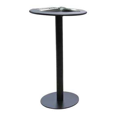 Imagem de Mesa de bar alta mesa de bistrô preta alta mesa redonda de bar de coquetel, mesa de jantar de cozinha com base de metal, mesa lateral pequena para sala de estar, varanda, mesa de pub e bistrô