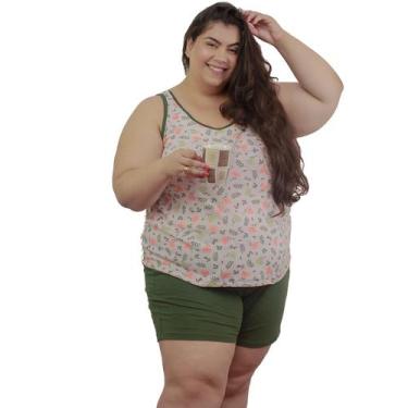 Imagem de Pijama Feminino Plus Size  algodão Short, Regata Bata - Turbulência Mo