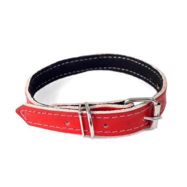 Imagem de Coleira São Benedito Pet Couro Forrado Vermelho para Cães - Tamanho 0
